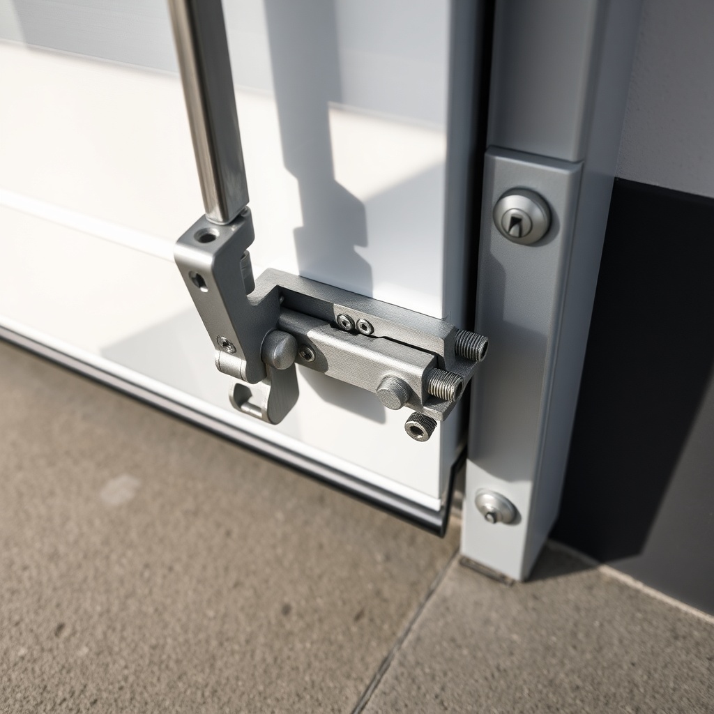 A clean close-up photo of a Hörmann LPU 40 garage door's locking mechanism showing sturdy