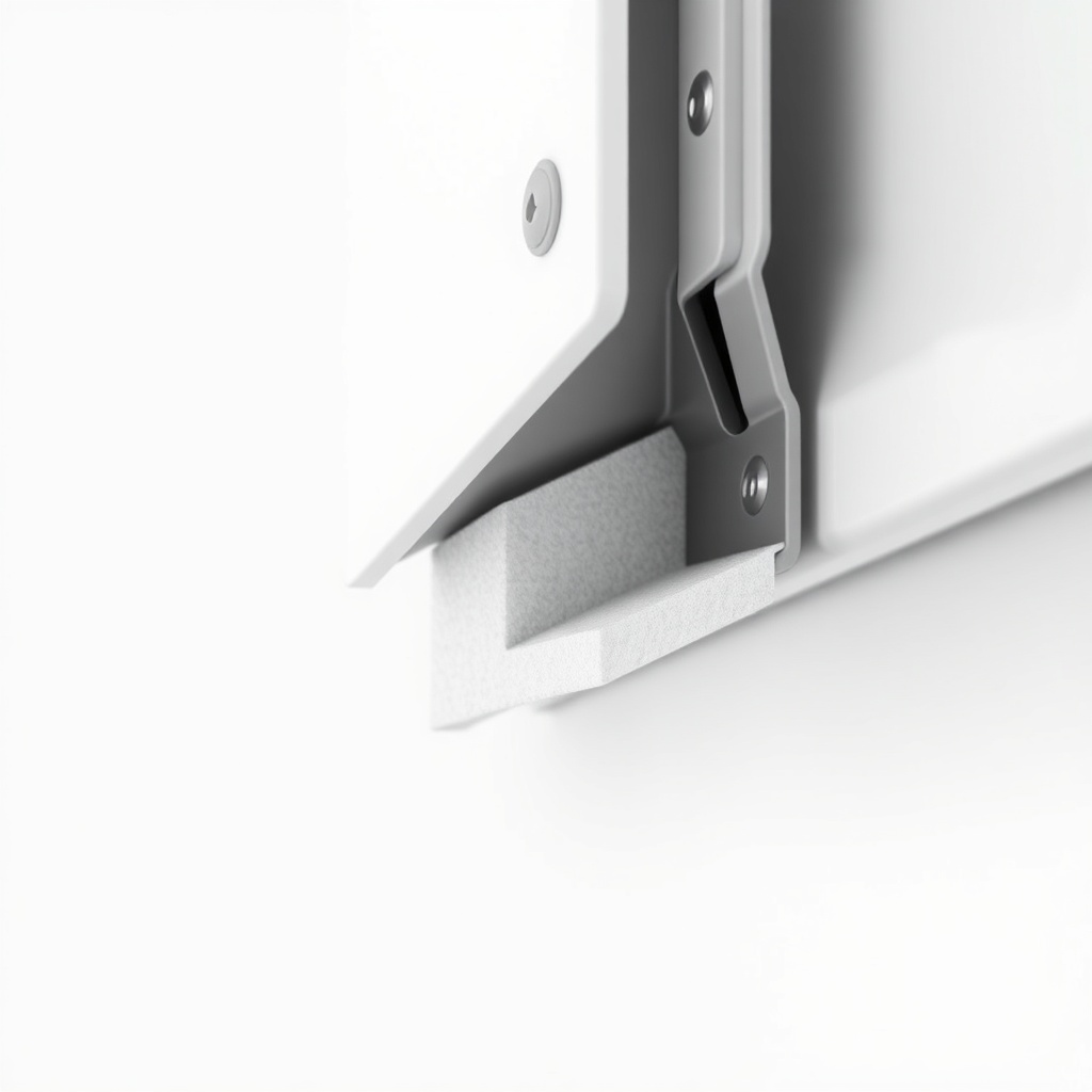 A close-up photorealistic photo of the edge of a Hörmann LPU 40 garage door section