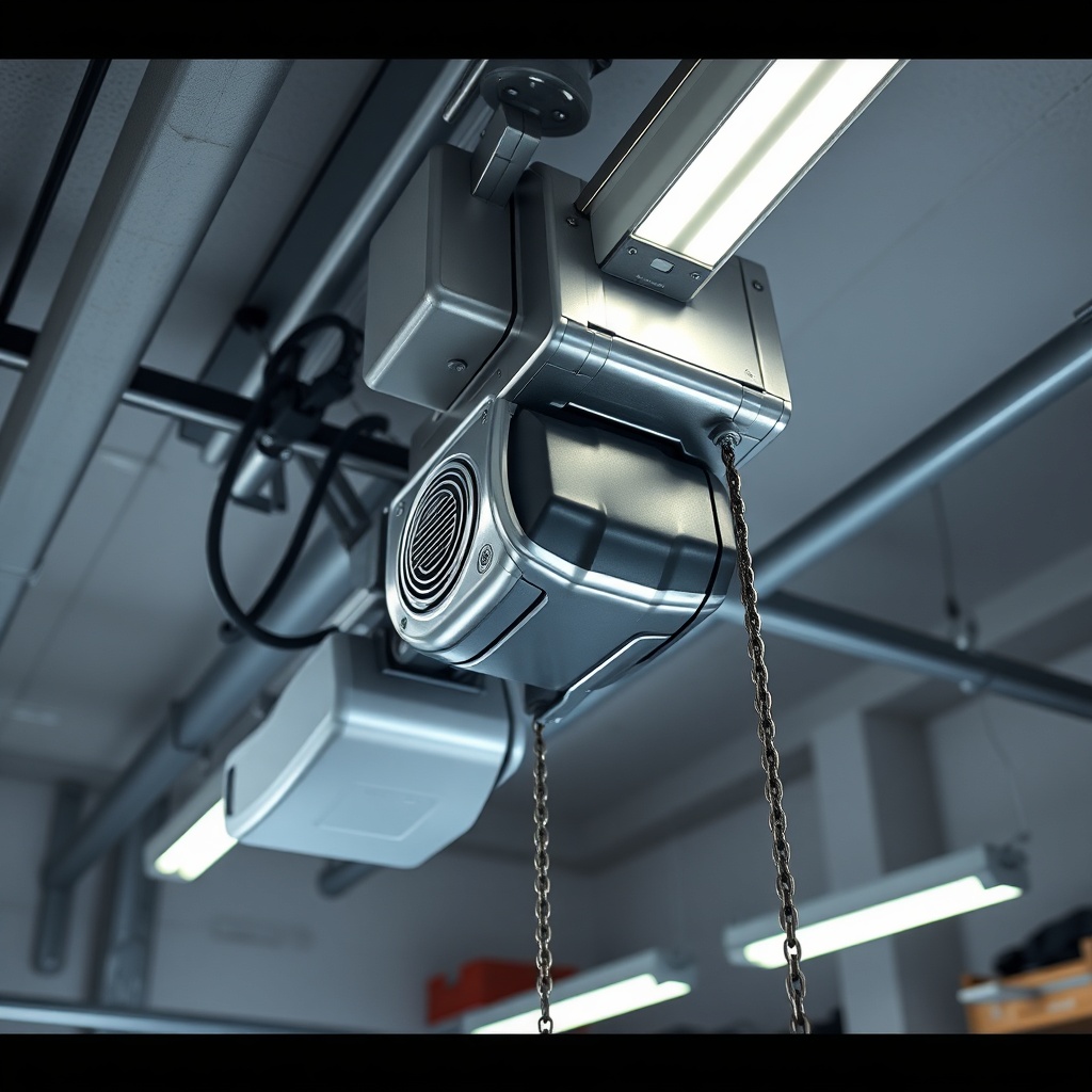 A photorealistic overhead shot of the Hörmann LPU 40 drive mechanism and chain system inst
