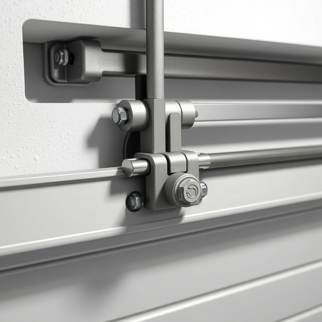 A photorealistic close-up of the lock mechanism of a Hörmann LPU 40 garage door