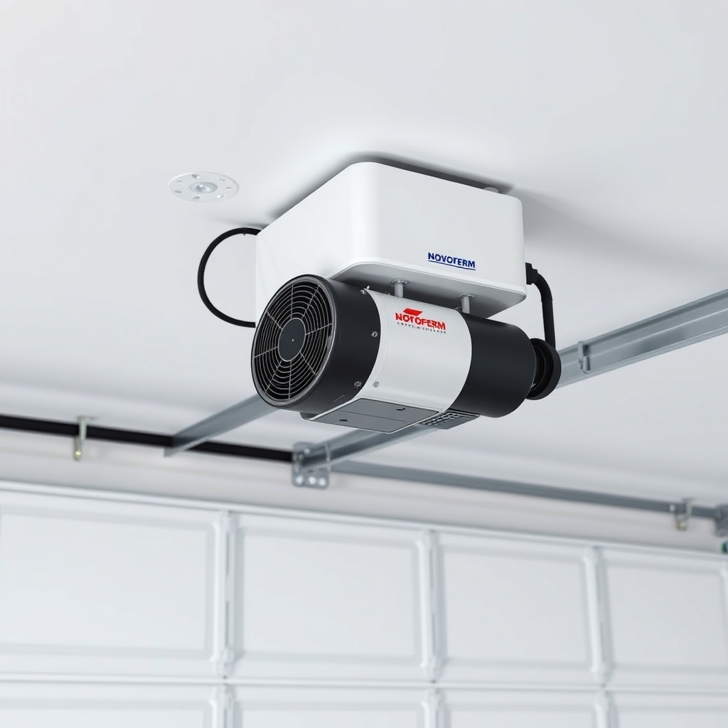 <clean photorealistic photo of a Novoferm NOVOTEC 502 motor unit mounted on the garage cei