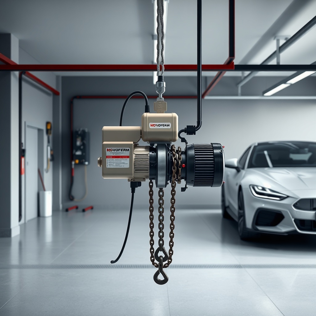 <clean photorealistic photo of a Novoferm NOVOTEC 502 installation in a modern garage with