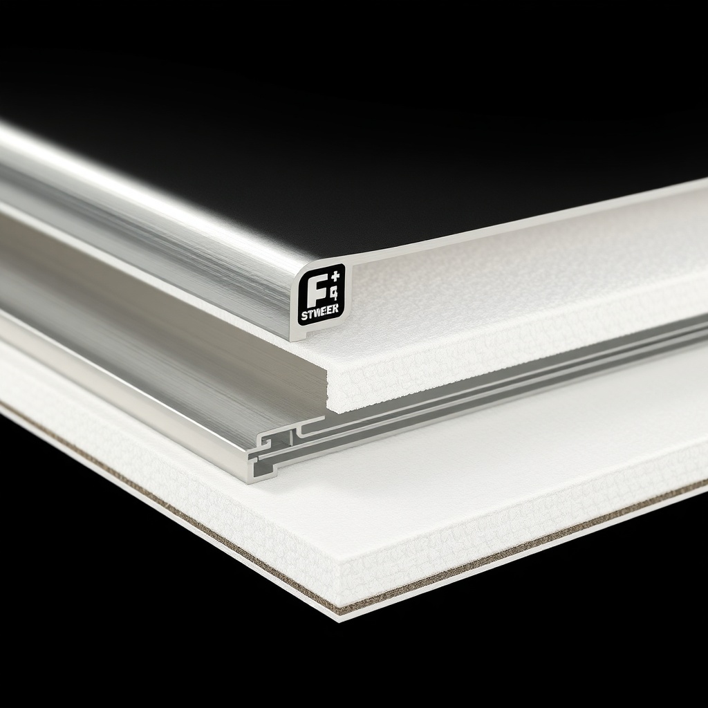 A photorealistic close-up of the Novoferm NOVOTEC 502 door panel cross-section